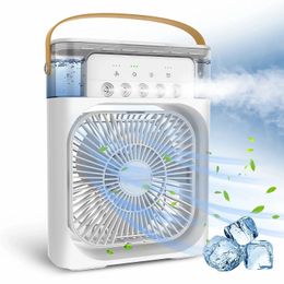 Portable fan air conditioner USB electric fan LED night light mist fun 3-in-1 household air humidifier 240425