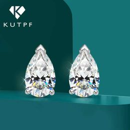 Stud 1/2/4 carat droplet shaped silica earrings with certificate pearl cut female diamond 925 silver Q240507