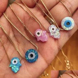 Pendant Necklaces 10Pcs Gorgeous Blue Eye Fine Jewelry Colorf Opal For Gifts 18K Box Chain Hand Drop Delivery Pendants Dhkhz