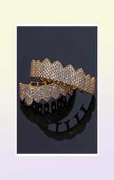 Iced Out CZ Mouth Teeth Grillz Caps Top Bottom Grill Set Men Women Vampire Grills 18K Gold Plated Rock Punk Rapper Accessories2108780