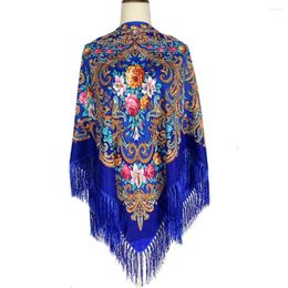 Scarves 130 130cm Russian Scarf Women Luxury Floral Print Square Ukrainian Fringed Shawl Babushka Bandana Big Size Handkerchief