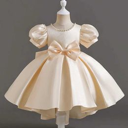 Girl's Dresses The little girl is wearing tight fitting Pyjamas palace style short sleeved neckline champagne princess dress sweet #T002L240508