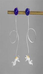 INATURE 925 Sterling Silver Lapis Lazuli Space Astronaut Long Tassel Drop Earrings for Women Fashion Jewelry CX200624300Y5782518