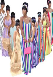 Women striped print dress spaghetti strap maxi skirts headband sleeveless sexy dresses summer clothing beach casual dress plu size5697730