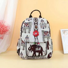 School Bags Coming Vintage String Appliques Shopping Backpacks!Nice Animal Prints Multi-zipper Backrack National Canvas Backruck