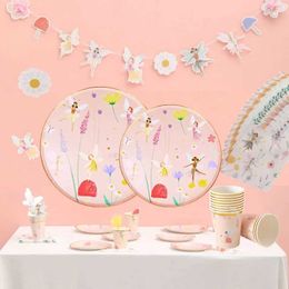 Disposable Dinnerware 10 Guests Fairy Party Desktop Software Butterfly Princess Plate Cup Napkins Girl Happy Spirit Theme Birthday Decoration Q240507