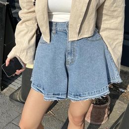 Women's Shorts BGTEEVER Chic Vintage Pockets Female Wide Leg Jeans Summer Casual Loose High Waist Button Ladies Solid Denim