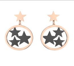 Stud 316L Stainless Steel Hollow Round Four Gold Black Star Earrings Titanium Female Rose No Fade9491170