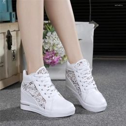 Casual Shoes 2024 Women Wedge Platform Rubber Brogue Leather Lace Up High Heel Pointed Toe Increasing Creepers White Silver Sneakers