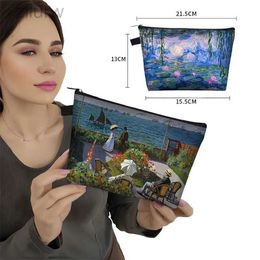 Cosmetic Bags Claude Monets oil painting water lily storage bag womens beauty and makeup bag womens lipstick small bag makeup box d240425