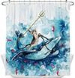 Funny Cat Riding Whale Waterproof Shower Curtains In Ocean Wave Pattern Creativity Child Bathroom Decor Hooks Cloth Bath Curtain 24915323