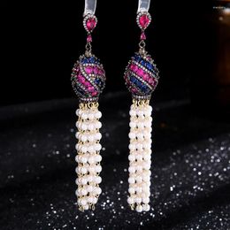 Dangle Earrings SisCathy 2024 Fashion Beads Tassel Drop Women Ethnic Long Luxury Zircon Weddings Party Jewellery Brincos Female