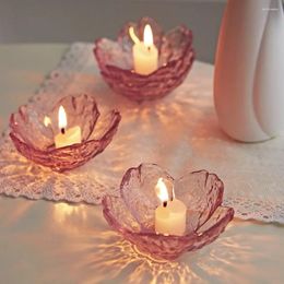 Candle Holders Modern Style Pink Flower Holder Glass Candlestick Crafts Home Decoration Wedding Table Decor Crystal Container