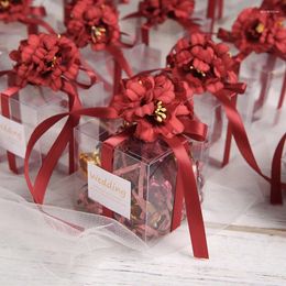 Gift Wrap 10pcs Wedding Clear Box For Guest Bag Artificial Flower Ribbon Souvenir Candy Supplies