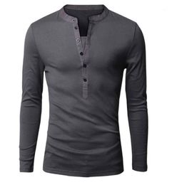 Whole Unique T shirt Men Single Breasted V Neck Long Sleeve Henley Shirt European Fashion Dark Grey Tee Shirt Men Tshirt XXL7686607