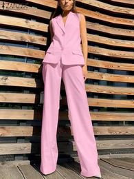 Women's Jumpsuits Rompers ZANZEA Fashion 2pcs Suit Pant Sets Women Sleless Vests Tracksuits Elegant Elastic Waist Trouser Outfits Summer Matching Sets d240507