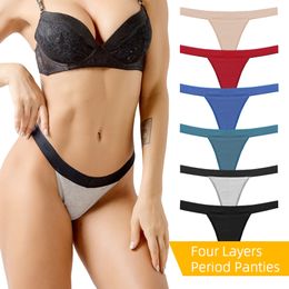 4 Layers Menstrual Panties Woman Light Absorvent Pad Panties Menstrual Cycle Underpants Cotton Bikini Menstrual T-Back Period Underwear