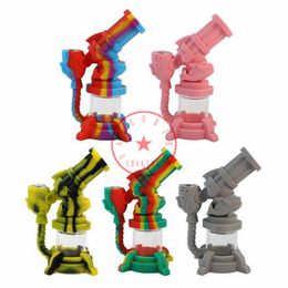 Colourful Silicone Glass Bong Hookah Shisha Smoking Waterpipe Bubbler Pipes Philtre Nineholes Herb Tobacco Oil Rigs Bowl Portable Stand Design Cigarette Holder