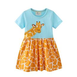 Flickas klänningar hoppande mätare prinsessa baby klänningar med giraff applikation söt sommar flickor fest klänning mode barnkläder heta säljer2405