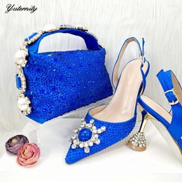 Dress Shoes Fashion Elegant Royal Blue And Bag To Match Set Latest African Style Women Pumps For Party