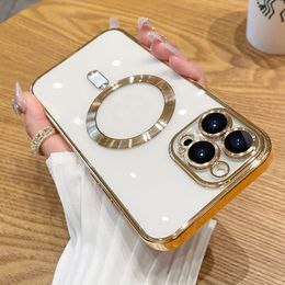 Luxury Transparent Case Magnetic Wireless Charging Cases For iPhone 15 14 13 12 11 Pro Max Plus X Xs Max XR Magnetic Silicone Cover