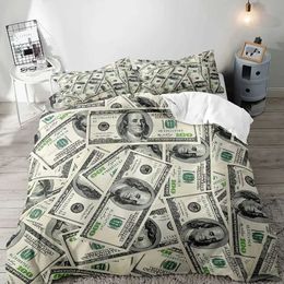 Bedding sets Luxury currency down duvet cover black bedding comfortable duvet cover with USD bill mens bedroom decoration 2 pillows and 3 Shams J240507