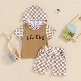 Clothing Sets 0-36months Toddler Boys Summer Shorts Short Sleeve Letter Checkerboard Print Hooded Tops Baby