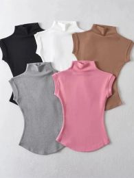 undefined t-shirt Women Summer Sexy Turtleneck Sleeveless T-Shirts Tops Solid Slim Fit Pullovers Causal Tees Shirts Female Streetwear Basics Tees croptops summer
