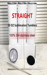 304 Stainless Steel Straight Tumblers 20oz Slim Sublimation Water Bottles With Lid Straw Coffee Tea Mugs FY42756066640