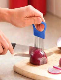 New Shrendders Slicers Tomato Onion Vegetables Slicer Cutting Aid Holder Guide Slicing Cutter Safe Fork tools9216916