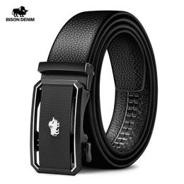 Belts BISON DENIM Male Automatic Belts Luxury Designer Business Genuine Leather Waist Strap Casual Buckle Men Black Belt Free Shipping Y240507