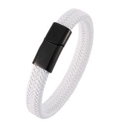 2020 Fashion Men BraceletBangles White Braided Leather Bracelet Trendy Steel Clasp Male female Jewellery Gift BB00063133363