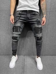 s Jeans Fashion jeans Bermuda Tideshec Harajuku cargo pants torn mens winter clothing side pockets tight mens casual youth joggers J240507