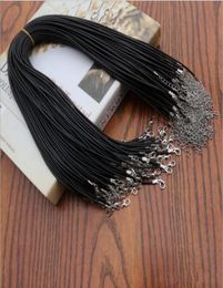 15MM20MM 50CM Whole 100PCS Black Genuine Leather Round Thong Necklace Cord Thread Silver Plated Lobster Clasp8287209