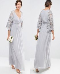 New Arrival Plus Size Bridesmaid Dresses With Lace Sleeves V Neck ALine Prom Dress Ankle Length Chiffon Evening Gowns3024362