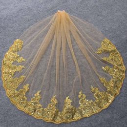 Bridal Veils Gold Wedding Veil Short With Partial Lace Bling Sequins Colour Comb Accessories 355M