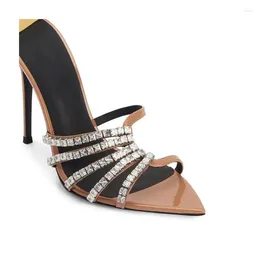 Dress Shoes Sexy Pointed Peep Toe Crystal Slingback Sandals Women Stiletto High Heels Ladies Cut-outs Slip-on Summer Slides 2024