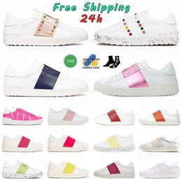 Calfskin Leather Women Men Designer Shoes free shipping Open Sneakers White Black Rose Pink Silver Luxury Casual Platform Opens Sneaker Flat Trainers Size eur36-46