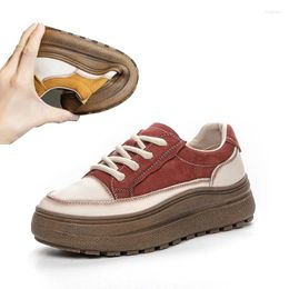 Casual Shoes EAGSITY Cow Leather British Style Brown Lace Up Sneaker For Women Fashion Ladies Outdoor Footwear