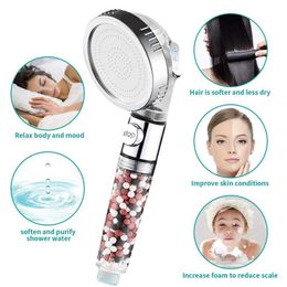 Bathroom Shower Heads 3-Function SPA Shower Head with Stop Button High Pressure Anion Philtre Handheld Water Saving Sprayer Bathroom Accessories