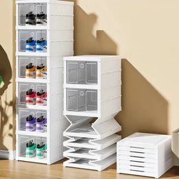 Foldable Shoe Storage Box Stackable Dustproof Transparent Living Room Sneaker Cabinet For Closet Multi Layer Cubby Shoes Rack 240508
