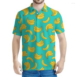 Men's Polos Tropical Banana 3d Printed Polo Shirt For Men Summer Street Short Sleeved Lapel Tees Hawaiian Fruits Pattern T-Shirt Tops
