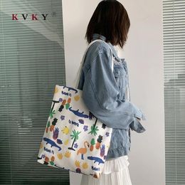 Shoulder Bags Cartoon Print Shopping Bag Large Ladies Canvas Tote Shopper Eco Reusable Cotton Cloth Handbag For Women 2024