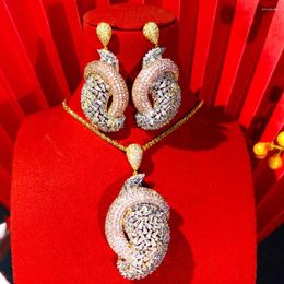 Dangle Earrings Missvikki Nigerian 2pcs Bridal Big Pendant Necklace For Women Party Accessories African Dubai CZ Wedding Jewellery Sets