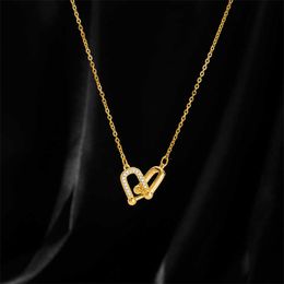 Pendant Necklaces Double Ring Horseshoe Buckle Titanium Steel Necklace Light Luxury Fashion Ins Style Collar Chain High Beauty Gold Plated T Neckpiece Q240507