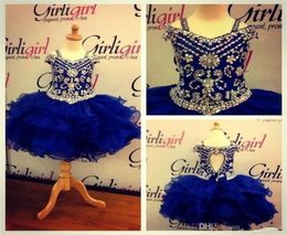 2019 Crystal Beads Ball Gown Royal Blue Flower Girl Dresses For Toddlers Kids Communion Dress Real Images Cute Little Girls Pagean9689208