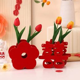 Vases Chinese Style Traditional Wedding Red Flower Vase Good Fortune Hollow Pot Basket Wishes Tabletop Decoration