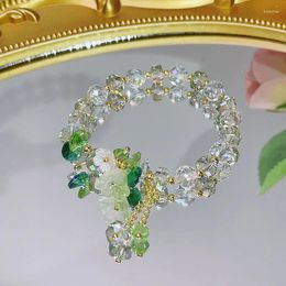 Charm Bracelets Fashion Exquisite Plants Flowers Leaves Orchid Artificial Crystal Green Colour Beaded Bracele Woman Gift Party Daily Jewellery
