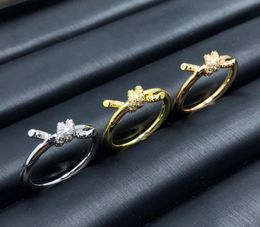 Europe America Fashion Lady Women Ring Titanium Steel Engraved Settings Diamond 18K Gold Plated Knot Rings 3 Color Size US6-US89492683