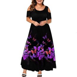 Casual Dresses Designer Dress Short sleeved off shoulder oversized purple printed dress for women Plus size Dresses